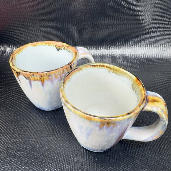 Ken Edwards Pottery Mexican Stoneware Pottery Coffee Mugs Cups Set 2 Drip Glaze - Picture 15 of 16